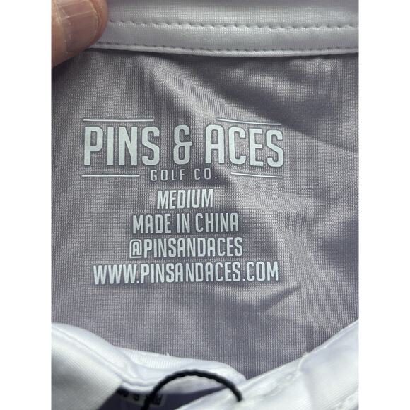 New With Tags Pins and Aces “Partee” Mens M White Golf Polo. Performance wicking - Picture 7 of 12